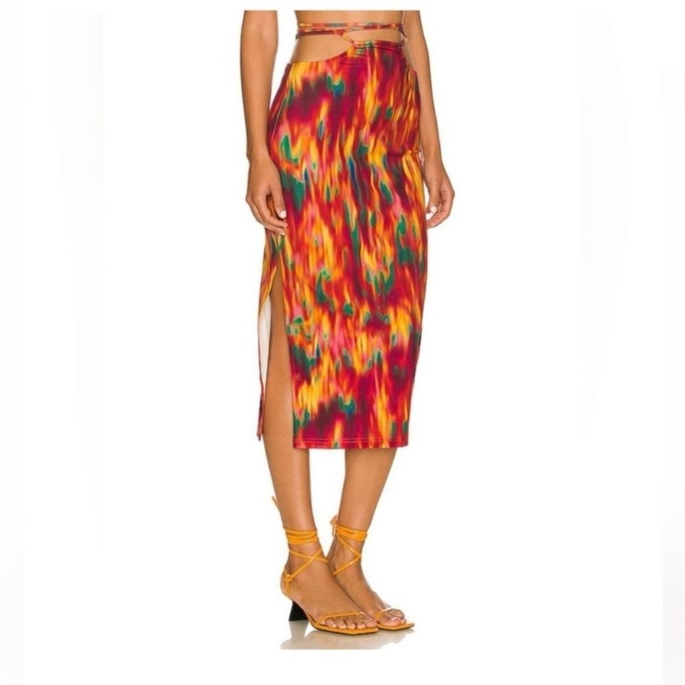 weworewhat cut out midi skirt fire tie dye spicy orange multi‎ women size large